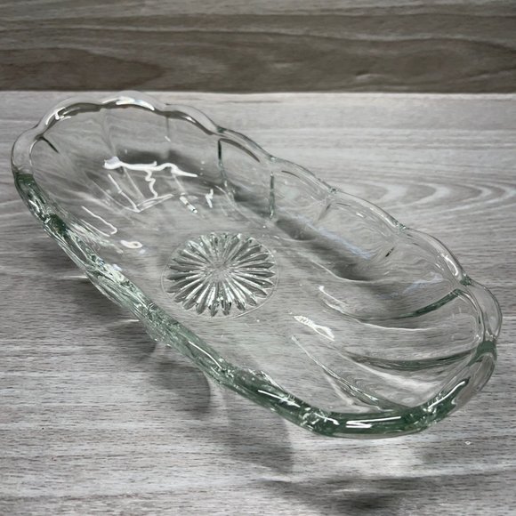 Vintage Anchor Hocking Star Of David Banana Split Boat Dish Clear Glass 8" Long - Picture 2 of 8